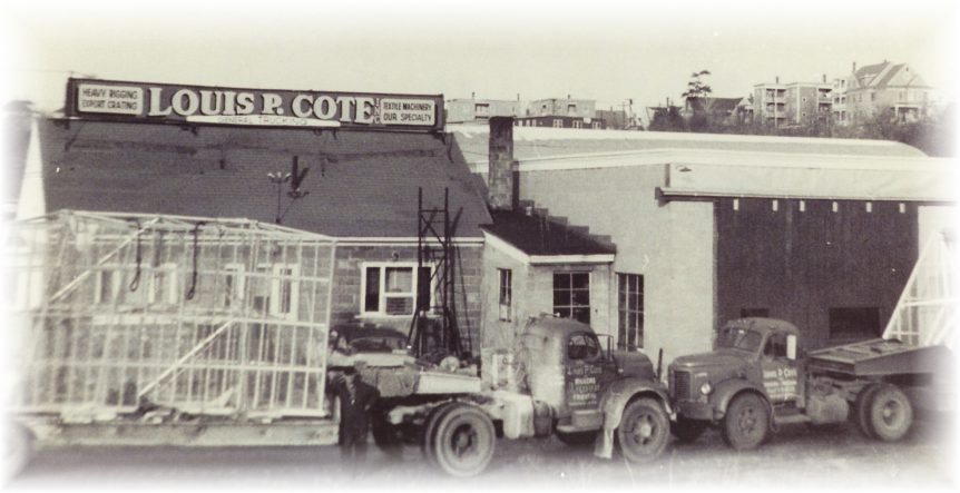 Radar frames are loaded and ready for transport from Louis P. Cote, Inc.'s original warehouse on Manchester NH's West Side in the 1950s