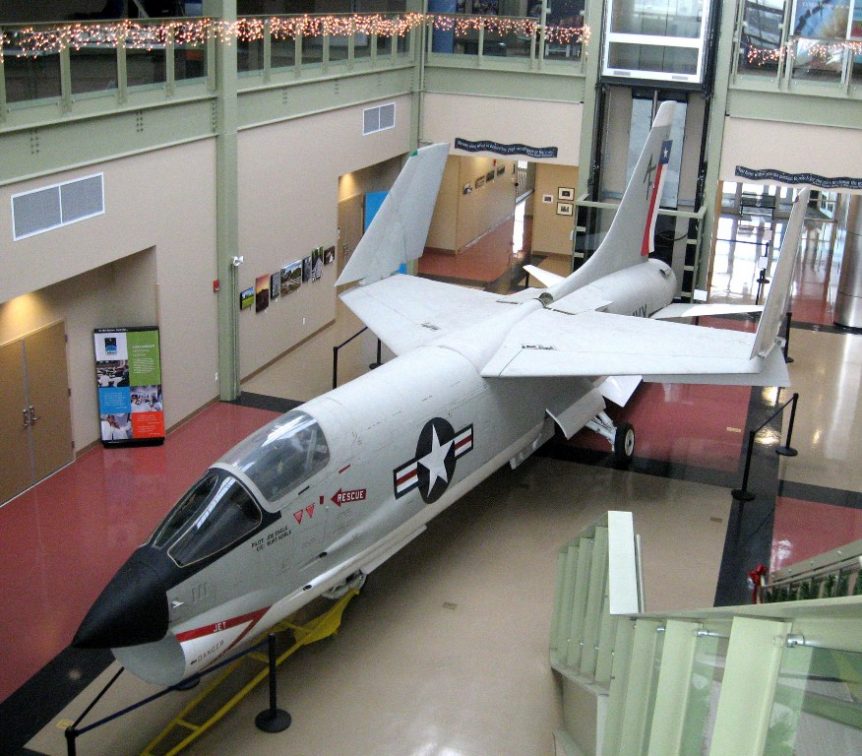 Louis P. Cote, Inc. moves a 1956 U.S. Navy XF8U-2 Crusader jet to the McAuliffe-Shepard Discovery Center in Concord NH
