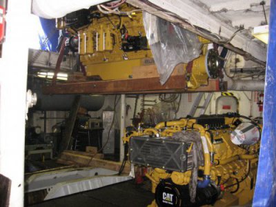 Louis P. Cote, Inc.'s riggers install 2 new Cat engines to the Mount Washington Cruise Ship on Lake Winnipesaukee in Laconia NH